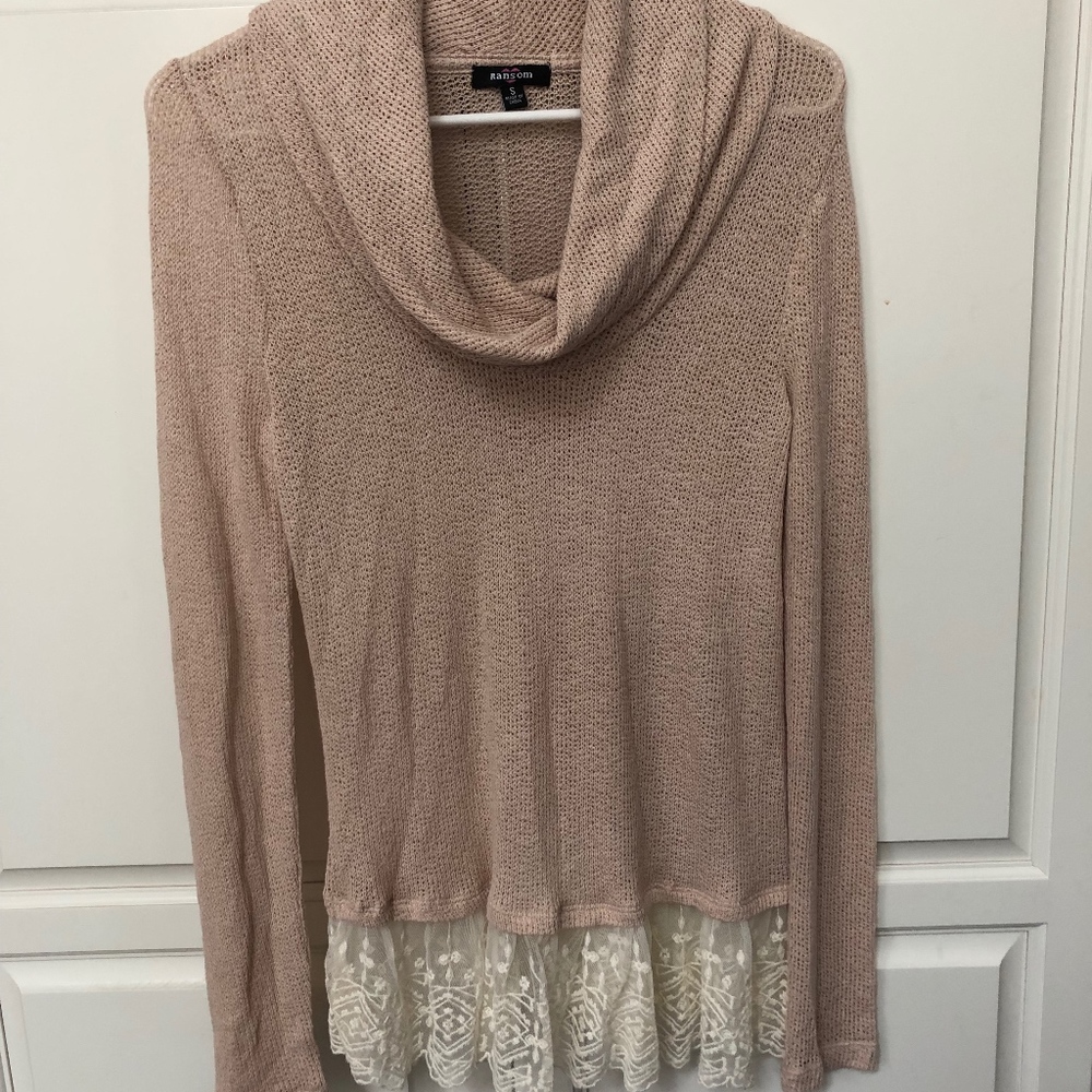Ransom Beige cowl neck sweater, size s